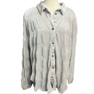 Free People My Best Top velvet sliver gray shimmery Women's L Button-Up Tunic